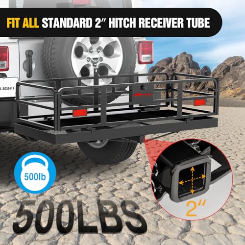 Nilight 60" x 24" x 14.4" Carrier with Stabilizer Fits 2-inch Receiver 500 Lbs Heavy Duty Capacity Luggage Basket Fold Up for SUV Pickup Camping Traveling Capacity Basket - style: 24"x 60"x 14.4", Basket w/,Stabilizer