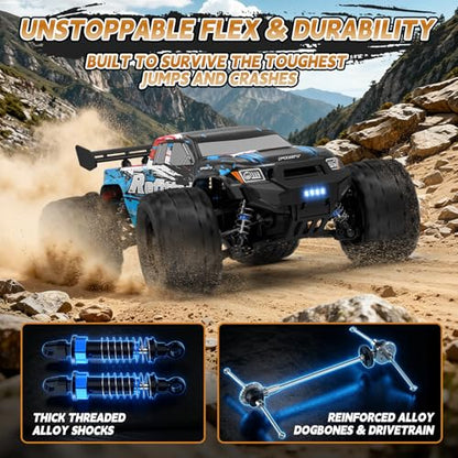 1:16 4X4 High-Speed 40-50+KM/H(Peak) RC Cars Monster Truck - 390 Motor Durable axle & Suspension RC Truck | 3000mAh Batteries | rc Car Toys Back-to-School Season Birthday for Teens Aged 14+ - color: Blue-black