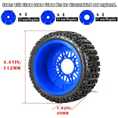 RC Wheels Tires Truck Tires 12mm/14mm/17mm Hex for 1/10 Slash 4×4 4WD 2WD/Axia1/Arrm a Senton/Redca t/Rc4w d,w/RC Wheels Hex Detachable Replace Running on Off-Road Tires,Navy Blue - color: Navy Blue- (Wheel Tires)