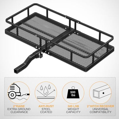 Nilight 60" x 24"x 7.87" Carrier & 5/8" Pin Clip Fits 2-Inch Receiver 500 Lbs Heavy Duty Capacity Luggage Basket Fold Up for SUV Pickup Camping Traveling - style: 24"x 60"x 7.87" Hitch Basket