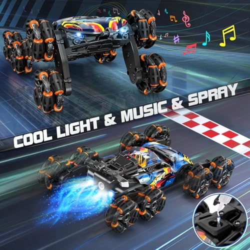 8 Wheels Hand Controlled RC Stunt Car Toys for Kids Ages 6 7 8-12 13 14 Year Old - 2.4Ghz Gesture Sensing Remote Control Cars for Boy Girl Birthday - Cool Spray & Lights & Music Climbing Stunt