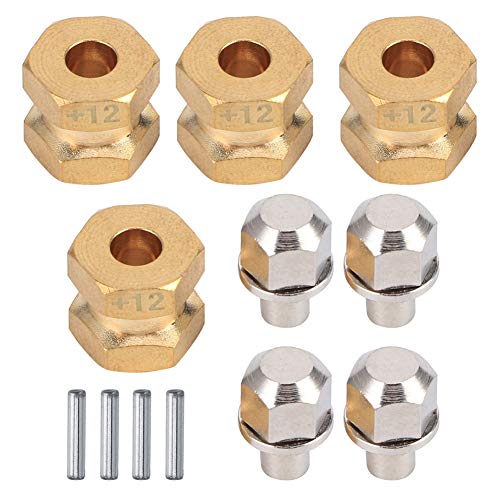 RC Hex Hub, 12mm Hex Extension Adapter, Brass Wheel Hex Hubs Spacers for 1/10 RC Crawler SCX10 90046 D90 Redcat Gen 8 V2 Gen7 pro, Set of 4 (12mm)