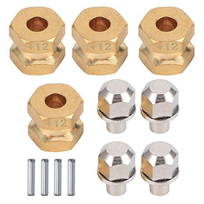 RC Hex Hub, 12mm Hex Extension Adapter, Brass Wheel Hex Hubs Spacers for 1/10 RC Crawler SCX10 90046 D90 Redcat Gen 8 V2 Gen7 pro, Set of 4 (12mm)
