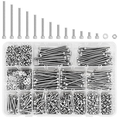 1560PCS M3 Bolts and Nuts Assortment, GTERNITY Metric M3x50/45/40/35/30/25/20/16/12/10/8/6/4 mm Cap Screws Assorted M3 Hex Socket Head Screws Nuts Washers Kit, 304 Stainless Steel - size: M3 1560 S