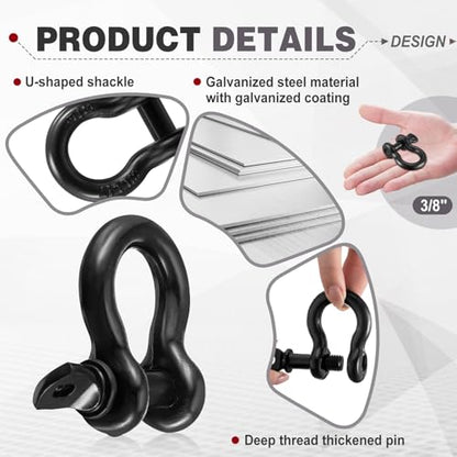 30 Pack 3/8" D Ring Shackle Heavy Duty with Screw Pin Galvanized Coating for Rigging Tow Strap Winch Off Road Truck Vehicle Recovery - size: 3/8"