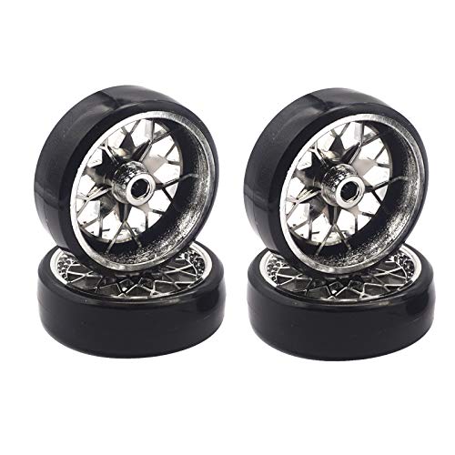 4Pcs Vgoohobby Hard Plastic RC Car Drift Tires Wheel Rim with 2Pcs 5mm Metal Hub Hex Adapter Coupling Compatible with WPL D12 1/10 RC Car (Silver) - color: Silver