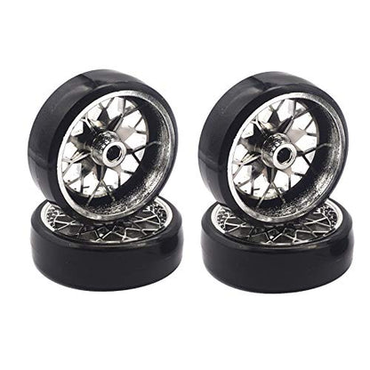 4Pcs Vgoohobby Hard Plastic RC Car Drift Tires Wheel Rim with 2Pcs 5mm Metal Hub Hex Adapter Coupling Compatible with WPL D12 1/10 RC Car (Silver) - color: Silver