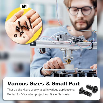 KADRICK 595Pcs M4 Screw Kit,Hex Socket Button Head M4 Bolts Length 6MM-30MM | M4 Machine Screws with Nuts Flat & Lock Washers, Class 10.9 Alloy Steel,Black Oxide Finish - size: M4 600Pcs 6-30mm