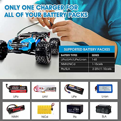 100W 10A AC/DC 1-6S Lipo Battery Charger Discharger Smart Balance Lipo Charger for LiPo LiHV Life NiMH NiCd Pb for Hobby RC Car Boat Drone FPV Racing Airplane Helicopter Airsoft