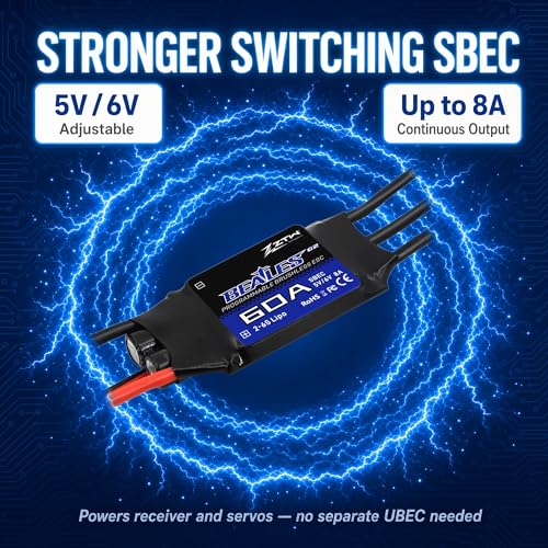 ZTW Beatles G2 60A ESC 2-6S Built-in Switching BEC 5V/6V 8A Brushless Speed Control for RC Airplane Aircraft Fixed-Wing - size: 60A