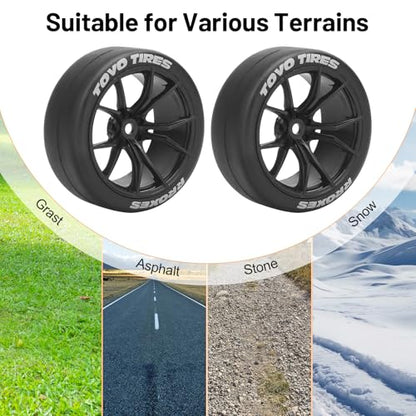 1/10 RC Drift Tires and Wheels, daitoku 12mm Hex Racing Truck Tires and Plastic Wheels Rims for Tamiya Traxxas HPI KYOSHO XV02 XV01 TT01 TT02 PTG2 A959 - Style A (Black) - color: Black