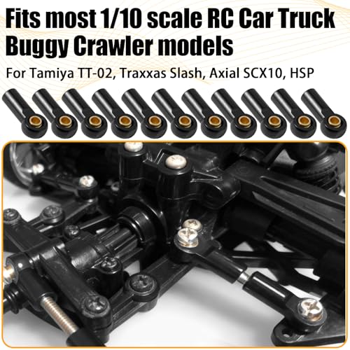10PCS Aluminum M3 Tie Rod End Ball Joint Link Ball Head Holder 3mm RC Car Upgrade Parts, Compatible with Tamiya HSP Traxxas TRX4 Axial SCX10 D90 1/10 RC Car Truck Buggy Crawler, Black - color: Black
