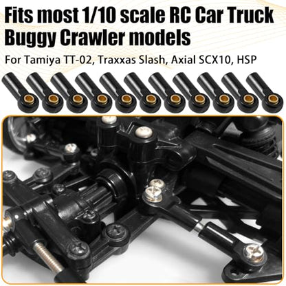 10PCS Aluminum M3 Tie Rod End Ball Joint Link Ball Head Holder 3mm RC Car Upgrade Parts, Compatible with Tamiya HSP Traxxas TRX4 Axial SCX10 D90 1/10 RC Car Truck Buggy Crawler, Black - color: Black