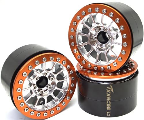 200g Super Heavy 2.2 Beadlock Wheels Rims for 1/10 RC Crawler 4pcs (Silver Orange) - color: Silver Orange