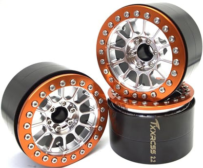 200g Super Heavy 2.2 Beadlock Wheels Rims for 1/10 RC Crawler 4pcs (Silver Orange) - color: Silver Orange