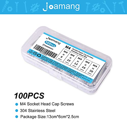 M4 x 8mm 10mm 12mm 16mm 20mm Socket Head Cap Screws Bolts, Stainless Steel 304, Metric Allen Hex Drive, Bright Finish, Fully Threaded, Assortment Kit 100PCS - size: Socket M4x8-20 mm