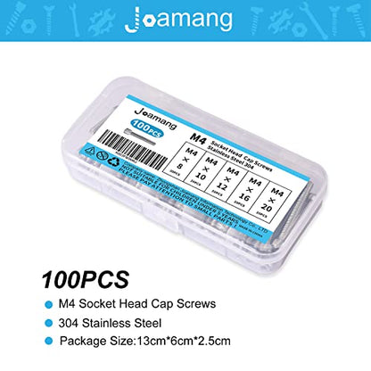 M4 x 8mm 10mm 12mm 16mm 20mm Socket Head Cap Screws Bolts, Stainless Steel 304, Metric Allen Hex Drive, Bright Finish, Fully Threaded, Assortment Kit 100PCS - size: Socket M4x8-20 mm