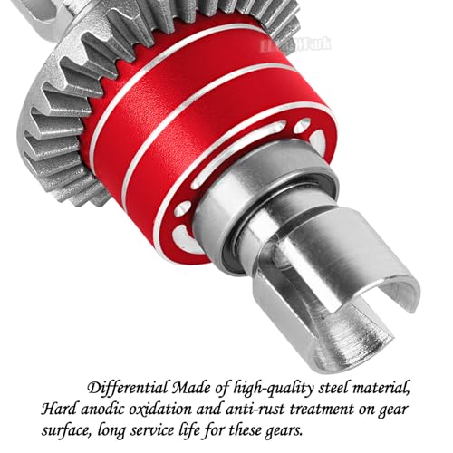 RC Front Rear Differential & Input Gear Upgrades Part for 1/14 H14BM 14209 14210 14301 14303 1/16 H16BM H16PL H16GT H16DR 16207 16208 16209 16210,BRCatWPark Steel Front & Rear Diff Set,Red - color: Red - (Front Rear Differential & Input Gear)