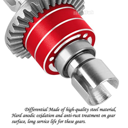 RC Front Rear Differential & Input Gear Upgrades Part for 1/14 H14BM 14209 14210 14301 14303 1/16 H16BM H16PL H16GT H16DR 16207 16208 16209 16210,BRCatWPark Steel Front & Rear Diff Set,Red - color: Red - (Front Rear Differential & Input Gear)