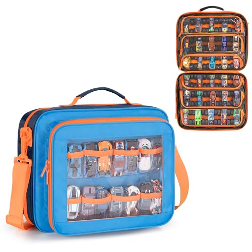 GRAOSO Toy Cars Carry Case Compatible with Hot Wheels Monster Trucks, Blue | Travel Truck Storage Compatible with Monster Jam Trucks up to 30, Display Front Pocket for 1:64 Scale Mini Toy Cars, Bag Only