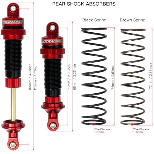 RC Car Oil Shocks Front & Rear Shock Absorber Damper Set for 1/10 TRX Slash 2WD / Hoss/Rustler 4X4 VXL/Slash 4X4 / Bandit/Ford/Stampede Replacement Parts #5862 (Red) - color: Red