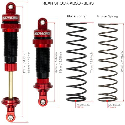 RC Car Oil Shocks Front & Rear Shock Absorber Damper Set for 1/10 TRX Slash 2WD / Hoss/Rustler 4X4 VXL/Slash 4X4 / Bandit/Ford/Stampede Replacement Parts #5862 (Red) - color: Red