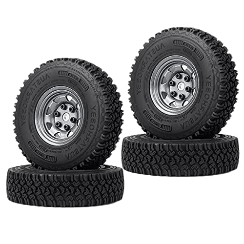 4PCS/Set 1.55 Inch Beadlock Metal Wheel Rim Rubber Tires Compatible with 1/10 RC Crawler Car Axial AX90069 D90 TF2 Tamiya CC01 LC70 (Grey) - color: Grey