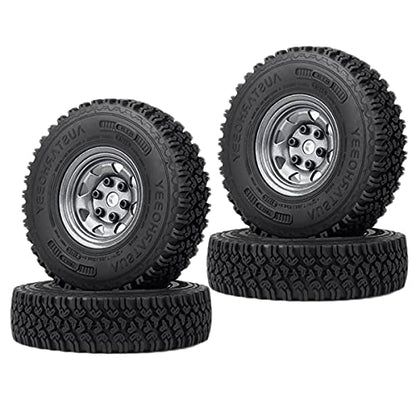 4PCS/Set 1.55 Inch Beadlock Metal Wheel Rim Rubber Tires Compatible with 1/10 RC Crawler Car Axial AX90069 D90 TF2 Tamiya CC01 LC70 (Grey) - color: Grey