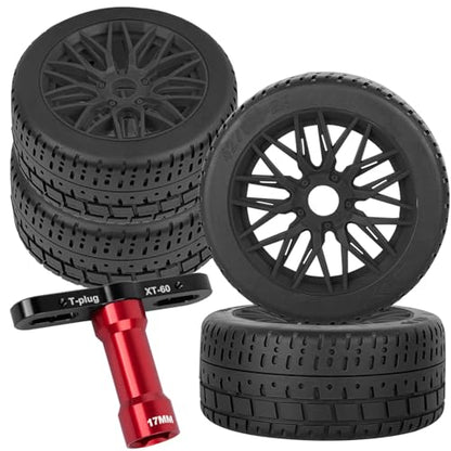 RC Tires Highway Tires for 1/8 Typhon 6s BLX,1/7 Infraction 6S BLX,Limitless RC Car,RC Wheels Set/Highway Wheel,Plastic Wheels,Black - color: Black- (Wheel Tires)