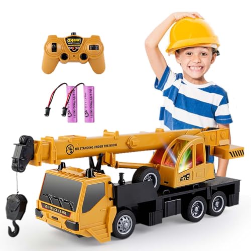 Remote Control Crane Truck Toy for Boys - 2.4G Large RC Crane Truck with Light & Sound, 6 Channel Construction Toy with 2 Batteries, Tractor Toy Birthday for Kids 3-8 Years Old