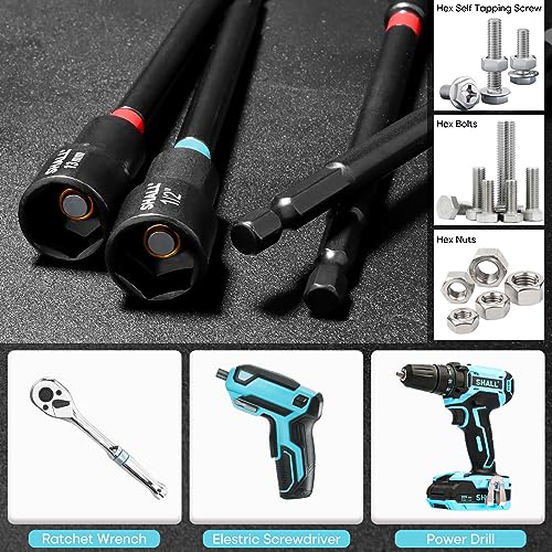 SHALL 20PCS Magnetic Nut Driver Set, 6” Long Nut Drivers for Impact Drill, SAE & Metric 1/4” Hex Shank Nut Driver Bit & Impact Drill Driver Bit w/Power Screwdriver Bits PH1/PH2/SQ2/T20, Storage Bag - size: 20Pcs Long Nut Drivers