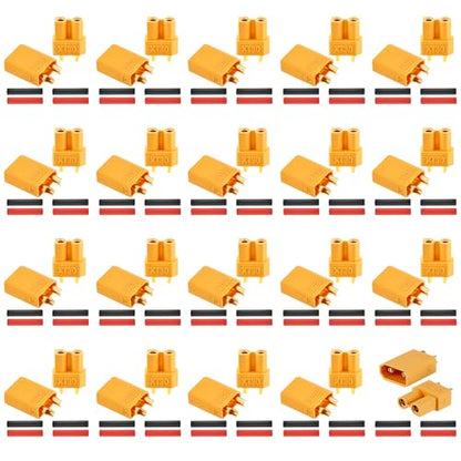 Frienda 20 Pairs XT30 Connectors Male and Female Connectors Plugs Set, Rc Lipo Battery Connector Kit with Heat Shrink Tubing Nylon Gold-Plated Bullet for Frv Drone, Rc Car, Boat, Esc