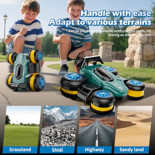Remote Control Car RC Stunt Cars Toy Gifts - High-Speed Drift 360 Flips Four-Sided Driving Rotating Twist 4WD Offroad Vehicle for Kids Boy Girl Birthday Presents Ages 5 6 7 9 10 11 12 Years Old Green - color: Green