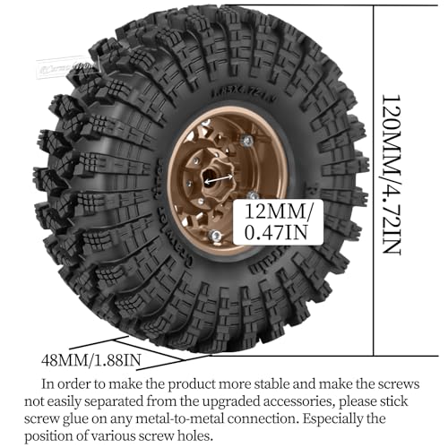 1.9" Beadlock Wheels and Tires 1.9 RC Tire Set for 1/10 SCX10 90046 TRX4 AX103007 TRX6 D90 Gen7 8 MST VS4-10 RC Crawler,1.9 Beadlock Rubber Tyre Alloy Wheel Rims &Ring,Brown w/Black