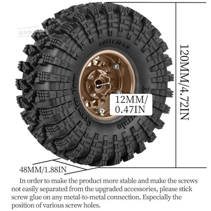 1.9" Beadlock Wheels and Tires 1.9 RC Tire Set for 1/10 SCX10 90046 TRX4 AX103007 TRX6 D90 Gen7 8 MST VS4-10 RC Crawler,1.9 Beadlock Rubber Tyre Alloy Wheel Rims &Ring,Brown w/Black