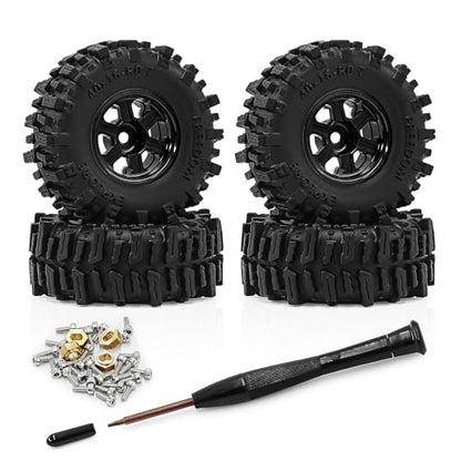 0.7 Inch RC Crawler Tires and Wheels Set 40×16mm for 1/30 Scale Axial SCX30 (Black) - color: Black