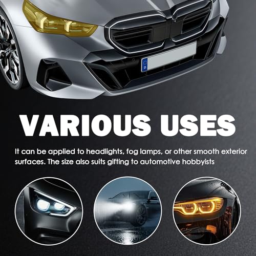 12×47" Car Headlight Tint Film,Self Adhesive Taillight Tint Film for Headlights/Fog Lights/Tail Lights,Waterproof Non-Marking Tail Light Tints Films Kit with Squeegee & Cutter (Yellow) - color: Yellow