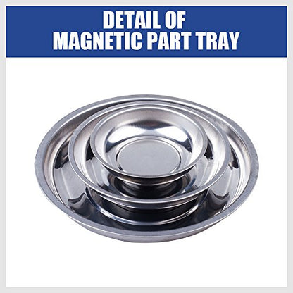 HORUSDY Magnetic Tray | 3-Piece | Round Magnetic Parts Tray | 3 Inch 4 Inch 6 Inch Magnetic Tray for Mechanic's | Stainless Steel - style: 3-Piece Magnetic Tray - Basic
