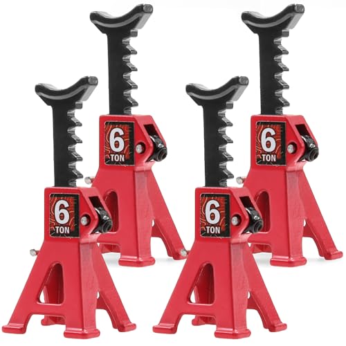 4pcs 1/24 RC Scale Metal Mini Toy Jack Stands for Simulation Compatible with 1/18 and 1/24 RC Crawler Cars SCX24, AX24, TRX4M, FCX24 (Red) - color: Red