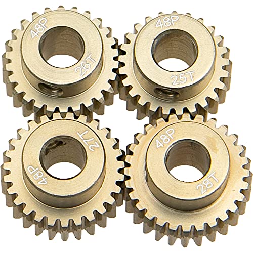 ShareGoo 7075 Aluminum Alloy 48DP 5mm Pinion Gear Sets 25T 26T 27T 28T Motor Gears Fit 5mm Shaft Compatible with HPI Losi Axial Traxxas Tamiya 1/10 RC Car,4Pack