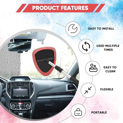 Windshield Cleaning Tool, Car Window Cleaner with Extendable Handle, 4 Microfiber Pads and Spray Bottle, Auto Interior Exterior Glass Wiper Cleaning Kit Universal for RV, SUV, Truck (Red) - color: Red