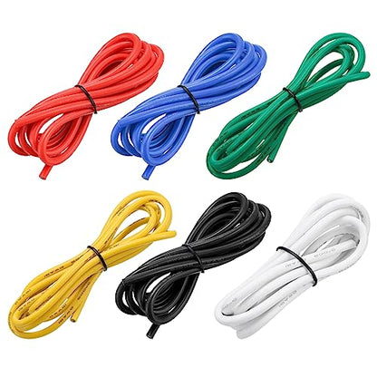 MECCANIXITY 12 Gauge Wire Silicone Wire 12AWG Electrical Wire Stranded Wire Tinned Copper Wire High Temp Hookup Wire 6 Color 1.5m/4.92ft for Car Model Electric Appliances 6pcs - size: 12AWG, 4.92ft