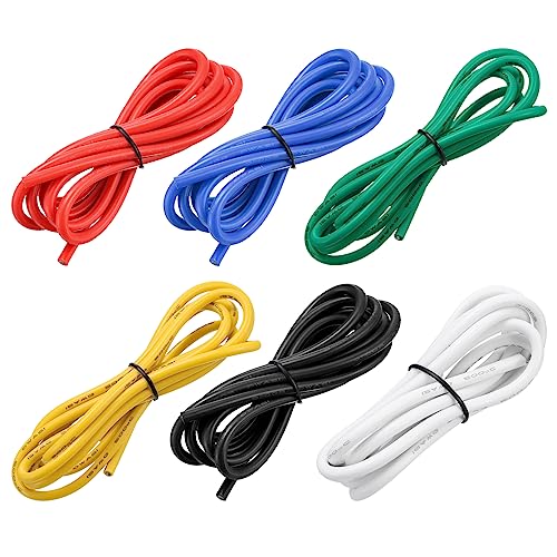 MECCANIXITY 12 Gauge Wire Silicone Wire 12AWG Electrical Wire Stranded Wire Tinned Copper Wire High Temp Hookup Wire 6 Color 1.5m/4.92ft for Car Model Electric Appliances 6pcs - size: 12AWG, 4.92ft