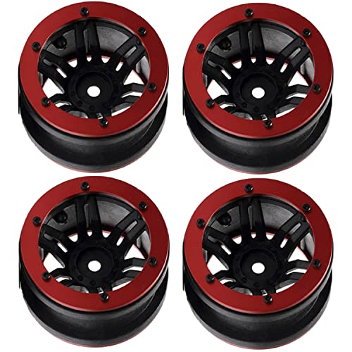 4PCS Plastic Plating 2.2 Inch Beadlock Wheel Rim Wheel for 1/10 RC Rock Crawler Car Truck for Tamiya Axial TRX4 Wraith SCX10 CC01 D90 TF2 Parts(Red/Black) - color: Red/Black