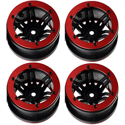 4PCS Plastic Plating 2.2 Inch Beadlock Wheel Rim Wheel for 1/10 RC Rock Crawler Car Truck for Tamiya Axial TRX4 Wraith SCX10 CC01 D90 TF2 Parts(Red/Black) - color: Red/Black