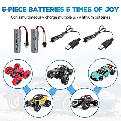 2PCS 3.7V 2000mAh Lipo Battery with USB Charging Cable SM-2P Plug for DE44 DE45 DE68 RC Cars, Remote Drift Vehicles, Trucks, Off-Road Vehicles, High-Speed Climbing Racing