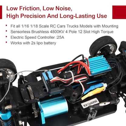 HobbyPark 2435 4800KV Brushless Motor and ESC Combo 25A Electric Speed Controller for Traxxas 1/18 LaTrax Teton Desert Prerunner Rally, 1/16 Revo RC Cars Trucks