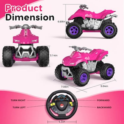 RC Cars for Girls, 2.4GHz Remote Control Car, Off-Road Vehicle, Toy Car for 11.5 Fashion Dolls, Birthday Gift for Kids Ages 3+ (ATV Style)