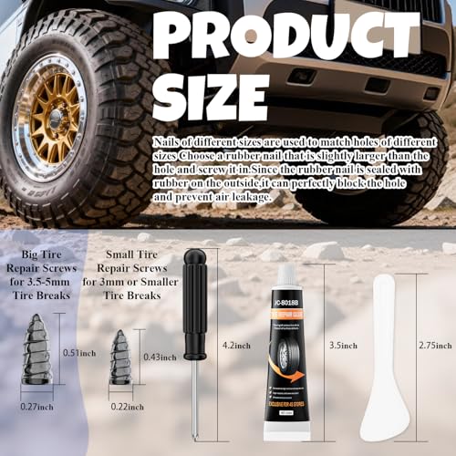 70 PCS Tire Repair Rubber Nails, 10mL Repair Glue, Vacuum Tires, Flat tire Repair Fast Plug Tool Kits, Self-Service Car Puncture Repair Screws with Screwdriver, Set for Car, Motorcycle, Jeep, Bike.