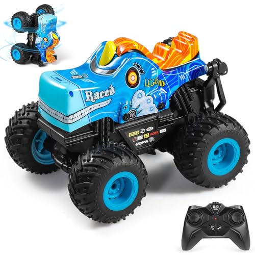 DYODYORC Remote Control Car, 2.4Ghz All Terrain Monster Truck, RC Truck with Music, 3 Lighting Effects, 360 Stunt Capable, 2 Batteries Ready to Run, Toy Gifts for Boys and Girls (Blue) - color: Blue Pony